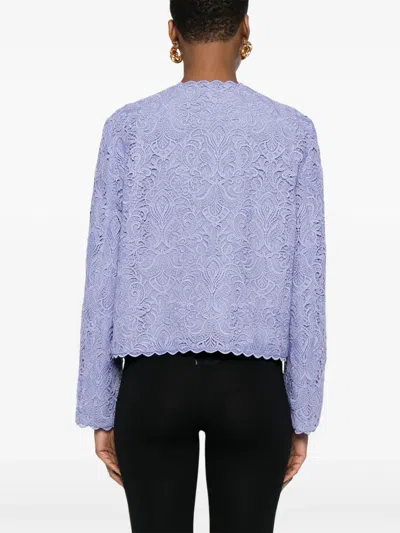 Etro Scalloped Corded Lace Jacket In Blue