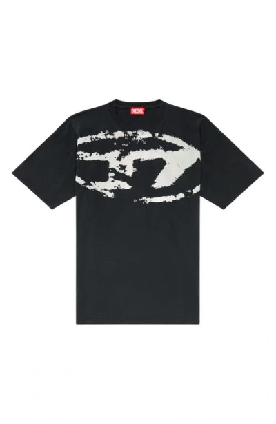 Diesel T-shirt T-boxt Con Logo Floccato In Black