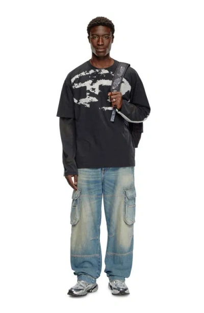 Diesel T-shirt T-boxt Con Logo Floccato In Black