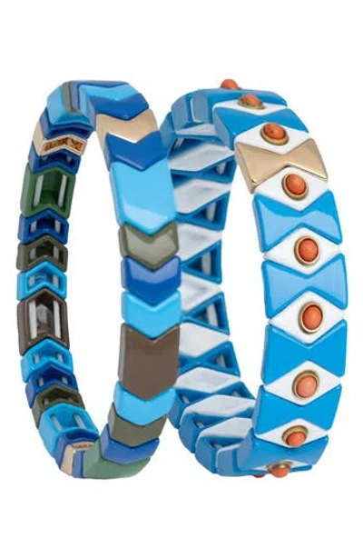 Saachi Evil Eye Stretch Bracelet Set In Blue