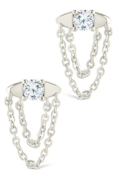 Sterling Forever Bowie Cubic Zirconia Chain Drop Stud Earrings