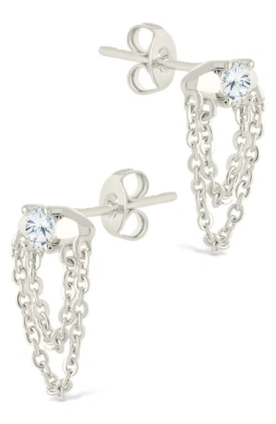 Sterling Forever Bowie Cubic Zirconia Chain Drop Stud Earrings