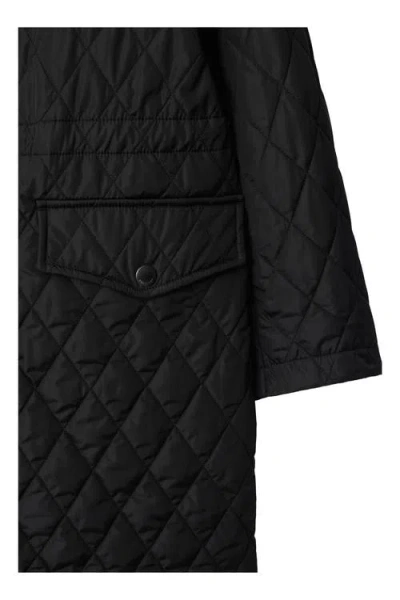 Burberry Hillgate Quilted Long Hooded Jacket In Black