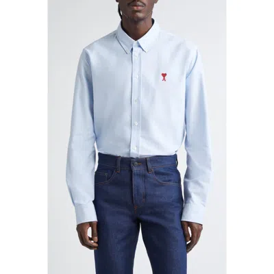 Ami Alexandre Mattiussi Adc Button-down Collar Logo-embroidered Striped Cotton Oxford Shirt In Blue