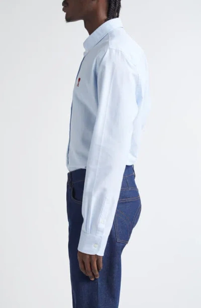 Ami Alexandre Mattiussi Adc Button-down Collar Logo-embroidered Striped Cotton Oxford Shirt In Blue