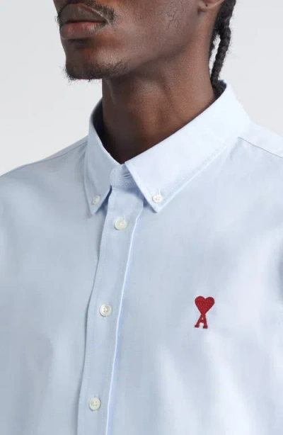 Ami Alexandre Mattiussi Adc Button-down Collar Logo-embroidered Striped Cotton Oxford Shirt In Blue