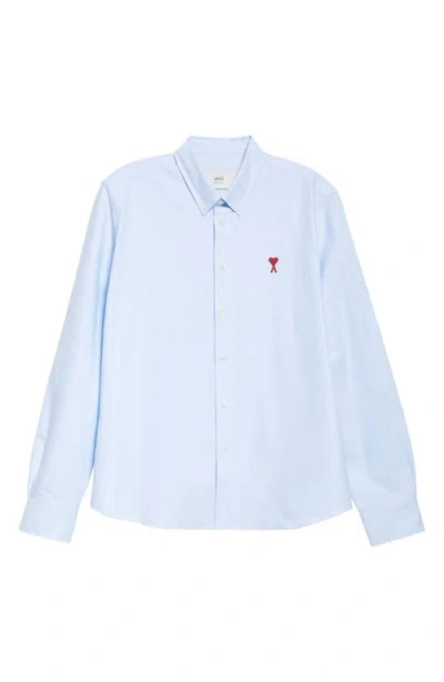 Ami Alexandre Mattiussi Adc Button-down Collar Logo-embroidered Striped Cotton Oxford Shirt In Blue
