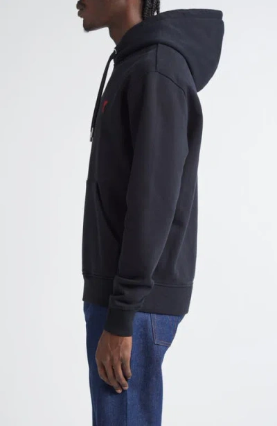 Ami Alexandre Mattiussi Ami Black Cotton Hoodie With Embroidered Logo And Functional Pockets In Black