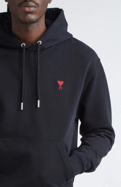 Ami Alexandre Mattiussi Ami Black Cotton Hoodie With Embroidered Logo And Functional Pockets In Black