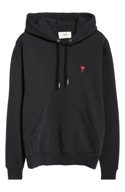 Ami Alexandre Mattiussi Ami Black Cotton Hoodie With Embroidered Logo And Functional Pockets In Black