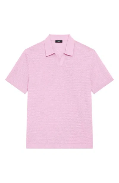 Theory Brenan Linen Blend Polo In Pink
