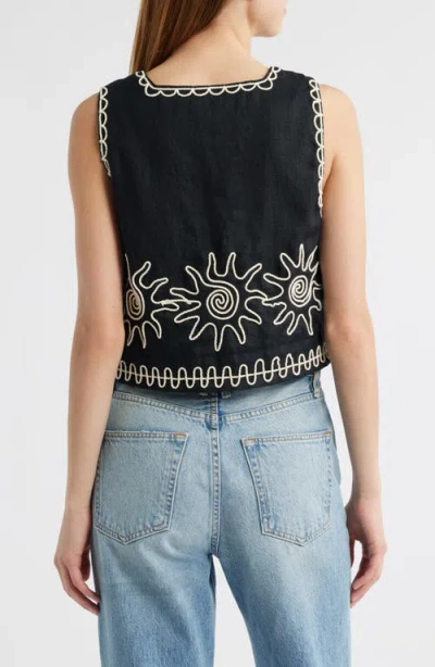 Rails X Lspace Akira Embroidered Linen Cropped Top In Black