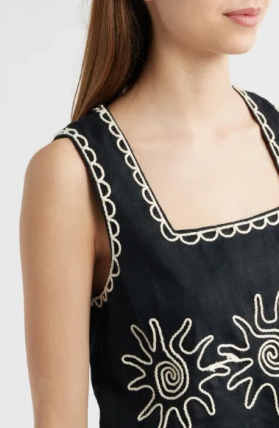 Rails X Lspace Akira Embroidered Linen Cropped Top In Black