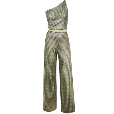 Me&thee Women's Night Owl Yellow Gold One Shoulder Jumpsuit In Green