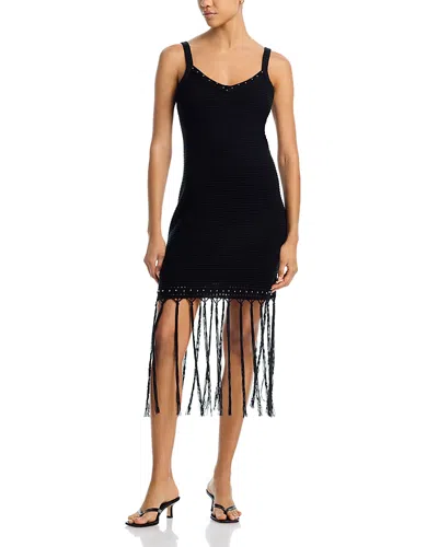 Aqua Stud Fringe Knit Mini Dress - Exclusive