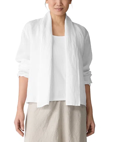 Eileen Fisher Shawl Collar Open Front Organic Linen Jacket In White