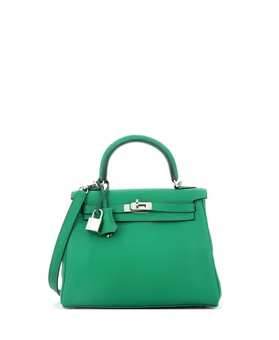 Pre-owned Pre-owned Hermes  Hermes Kelly 25 Handbag Green Swift With Palladium Hardware
