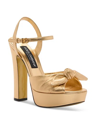 Dolce & Gabbana Metallic Leather Platform Sandals In Gold