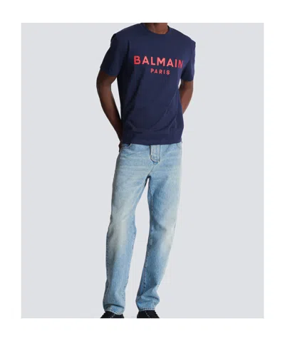 Balmain Paris Print T-shirt Short Sleeves In Blue