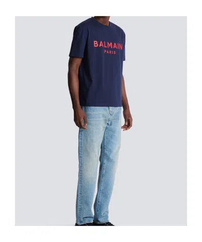 Balmain Paris Print T-shirt Short Sleeves In Blue