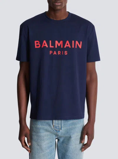 Balmain Paris Print T-shirt Short Sleeves In Blue