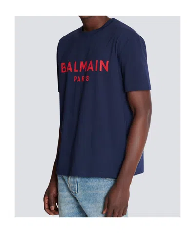 Balmain Paris Print T-shirt Short Sleeves In Blue