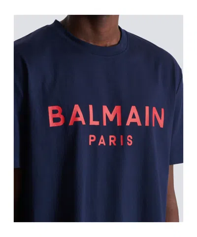 Balmain Paris Print T-shirt Short Sleeves In Blue