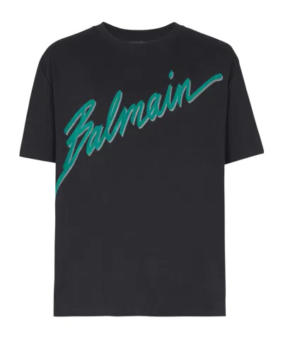 Balmain Crew Neck Flocked Letter T-shirt