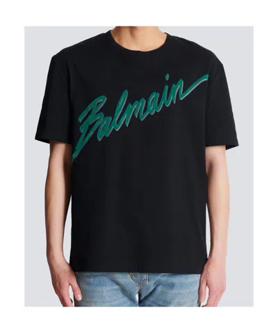 Balmain Crew Neck Flocked Letter T-shirt