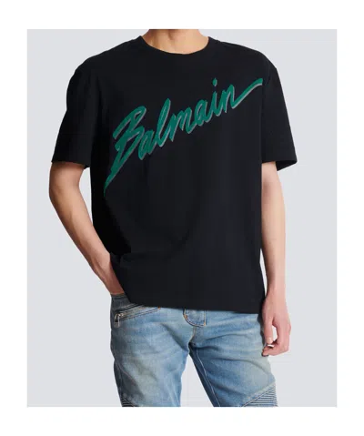 Balmain Crew Neck Flocked Letter T-shirt