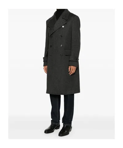 Caruso Double-breasted Grey Coat With Notched Lapel