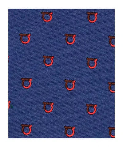 Ferragamo Two-tone Gancini Jacquard Alaska Silk Tie In Blue