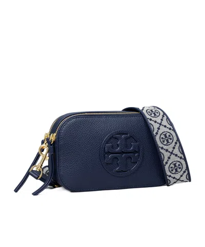 Tory Burch Mini Miller Grained Leather Crossbody Bag In Blue