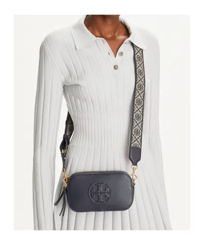 Tory Burch Mini Miller Grained Leather Crossbody Bag In Blue