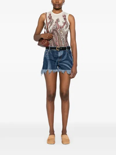 Etro , Silk And Cashmere Top With Placed Print, Woman, Multicolour, Size 50 In Multi