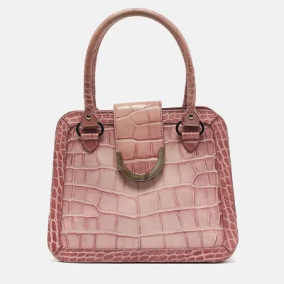 Pre-owned Aigner Pink Croc Embossed Leather Frame Flap Satchel