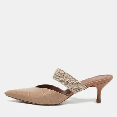 Pre-owned Malone Souliers Beige Croc Embossed Leather Maite Mules Size 40
