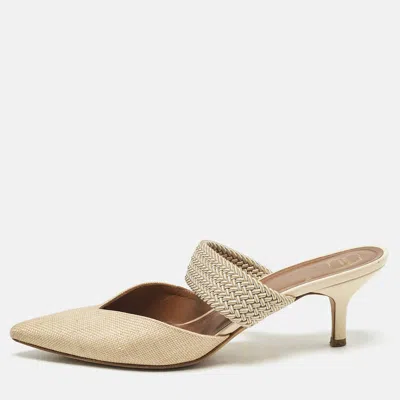 Pre-owned Malone Souliers Beige Coated Raffia And Cord Maisie Pointed Toe Mules Size 38
