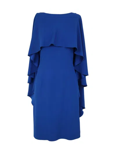 Alberta Ferretti Blue Cape Dress With Ruffle Detailing In Acetate Woman