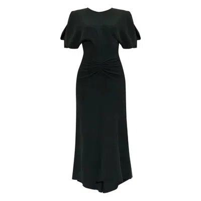 Victoria Beckham Waist Gathered Midi Dress With Ruched Detailing