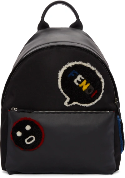 Shop Fendi Black Shearling Patches Backpack