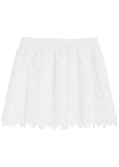 Frame The Deco Scalloped Broderie Anglaise Cotton-poplin Mini Skirt In White