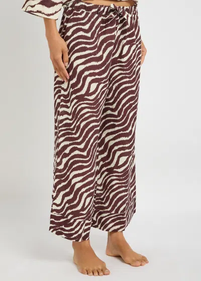 Desmond & Dempsey Tide Zebra-print Linen Trousers