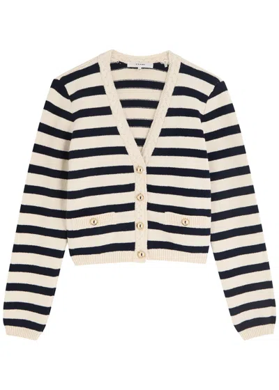 Frame Womens Harbor Stripe-print Knitted Cotton-blend Cardigan Navy Multi In Black