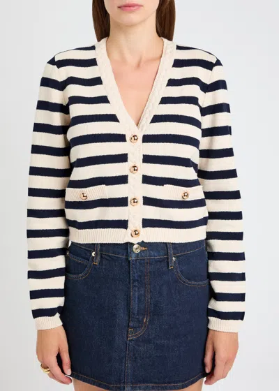 Frame Womens Harbor Stripe-print Knitted Cotton-blend Cardigan Navy Multi In Black