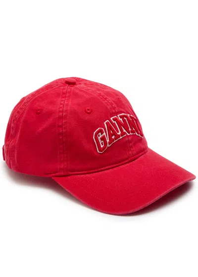 Ganni Washed Cotton Canvas Embroidered Cap