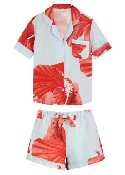 Desmond & Dempsey Linen Hibiscus Short Pyjama Set