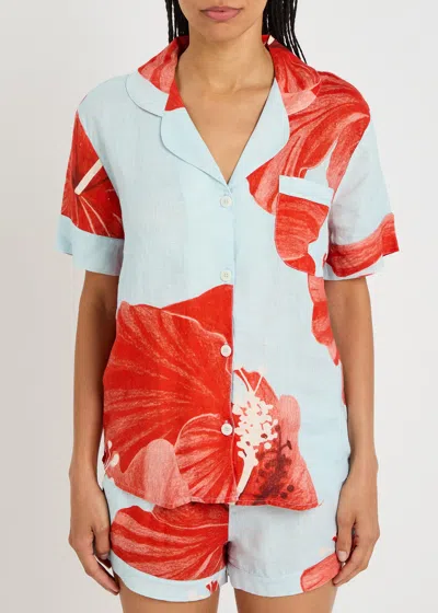 Desmond & Dempsey Linen Hibiscus Short Pyjama Set