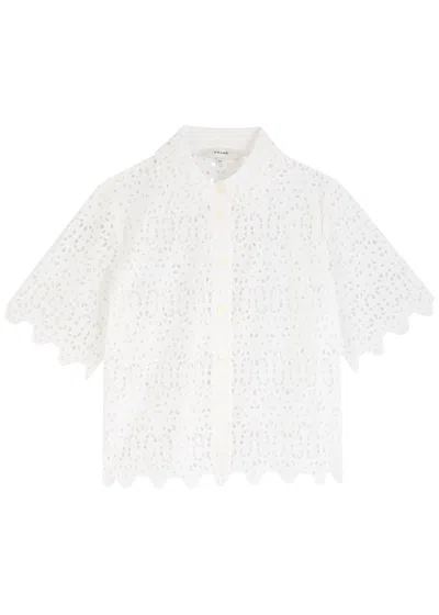 Frame The Deco Scalloped Broderie Anglaise Cotton Blouse In Animal Print