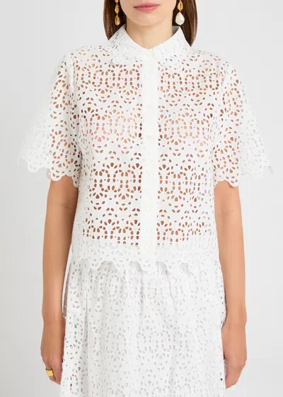 Frame The Deco Scalloped Broderie Anglaise Cotton Blouse In Animal Print